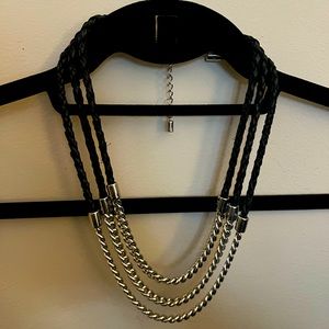 Lia Sophia three layer braided leather and chain necklace 11”